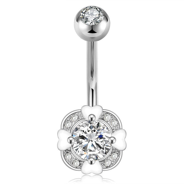 Round CZ Inlaid Belly Button Ring 14G Surgical Steel Belly Navel Ring Piercing Jewelry