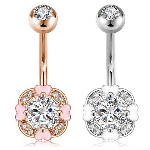 Round CZ Inlaid Belly Button Ring 14G Surgical Steel Belly Navel Ring Piercing Jewelry