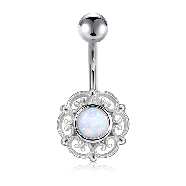 Vintage Opal Flower Belly Ring Belly Button Rings Stainless Steel 14G Navel Piercing