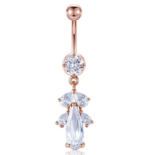 CZ Pendant Rose Gold Belly Button Ring 14G Surgical Steel Dangle Navel Belly Ring Piercing