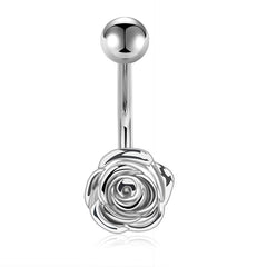 Surgical Steel Belly Button Ring With Rose Flower 14G Navel Belly Ring Piercing Jewelry