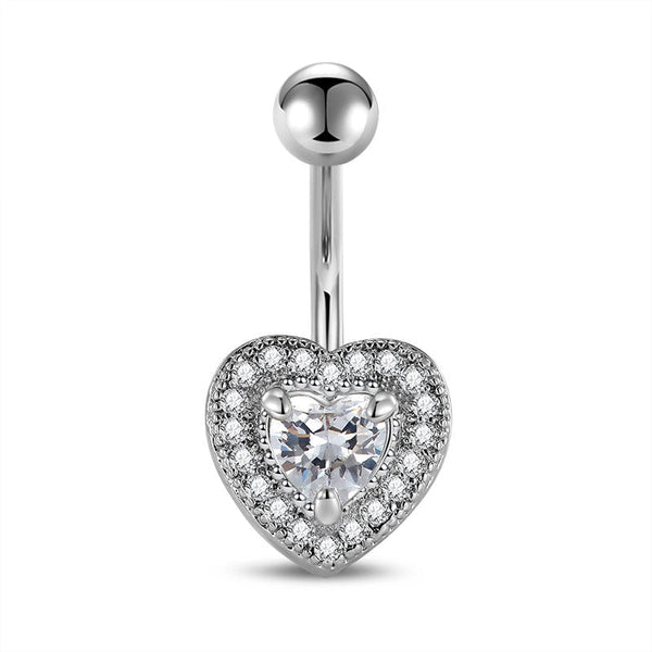 CZ Paved Heart 14G Surgical Steel Belly Button Ring Navel Belly Ring Piercing Jewelry
