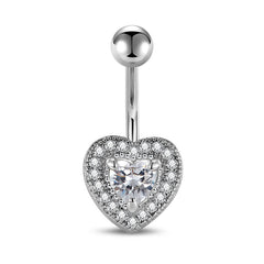 CZ Paved Heart 14G Surgical Steel Belly Button Ring Navel Belly Ring Piercing Jewelry