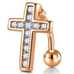 CZ Cross Reverse Belly Button Ring 14G Surgical Steel Top Down Belly Navel Ring Piercing