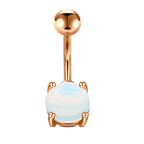 White Opal Belly Button Ring 14G Surgical Steel Belly Navel Ring Piercing Jewelry