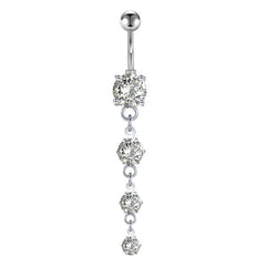 CZ Pendant Long Belly Button Ring 14G Surgical Steel Dangle Navel Belly Piercing Jewelry