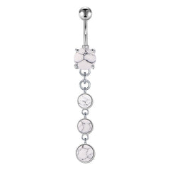 Triple White Marble Dangle Belly Button Ring Stainless Steel 14G Navel Belly Ring Piercing