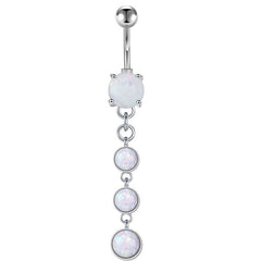 Triple Opal Pandent Dangle Belly Button Ring 14G Surgical Steel Belly Navel Ring Piercing