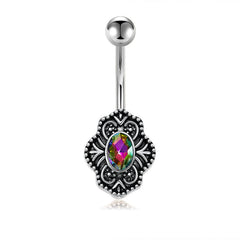 Vintage Rhombus Belly Ring Belly Button Rings Stainless Steel 14G Navel Piercing Jewelry