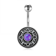 Vintage Opal Round Belly Ring Belly Button Rings Stainless Steel Navel Piercing Jewelry
