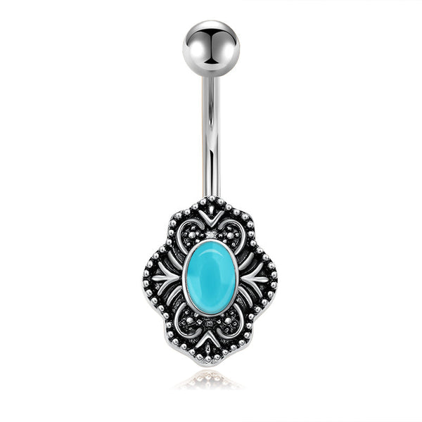 Vintage Turquoise Belly Ring Belly Button Rings Stainless Steel 14G Navel Piercing Jewelry