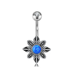 Vintage Flower Belly Ring Opal Inlaid Belly Button Ring 14G Navel Piercing Jewelry