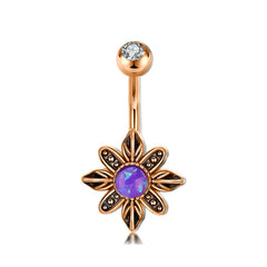 Vintage Flower Belly Ring Opal Inlaid Belly Button Ring 14G Rose Gold Navel Piercing Jewelry