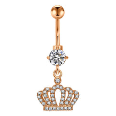CZ Crown Pandent Belly Button Ring 14G Surgical Steel Belly Navel Ring Piercing Jewelry