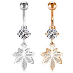 CZ Leaf Dangle Belly Button Ring 14G Surgical Steel Belly Navel Ring Piercing Jewelry