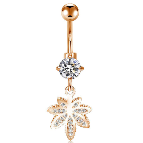 CZ Leaf Dangle Belly Button Ring 14G Surgical Steel Belly Navel Ring Piercing Jewelry
