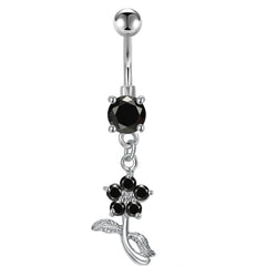 CZ Crystal Flower Pandent Belly Button Ring 14G Surgical Steel Belly Navel Ring Piercing
