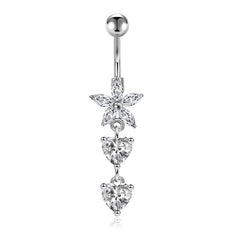 CZ Flower Dangle Belly Button Ring 14G Surgical Steel CZ Pendant Navel Ring Piercing Jewelry