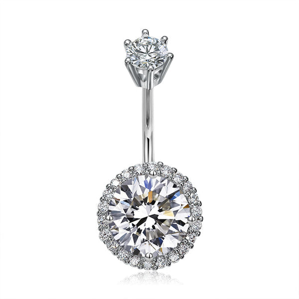 CZ Paved Crown Top 14G Surgical Steel Belly Button Ring Navel Belly Ring Piercing Jewelry
