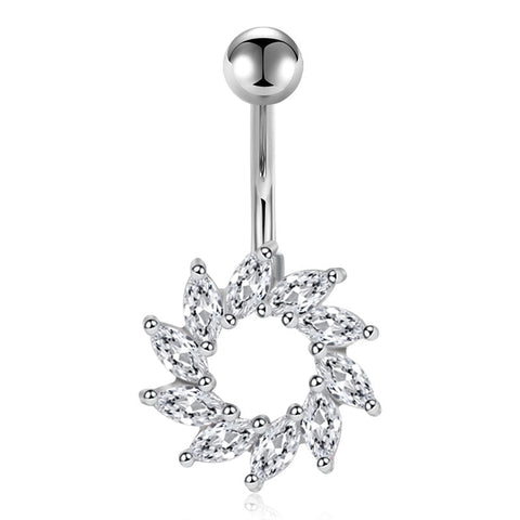 CZ Paved Hoop Belly Button Ring 14G Surgical Steel Navel Belly Ring Piercing Jewelry
