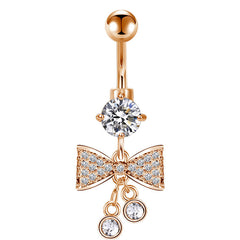 CZ Bow Pendant Dangle Belly Button Ring 14G Surgical Steel Belly Navel Ring Piercing Jewelry