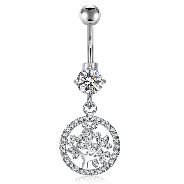CZ Life Tree Pandent Belly Button Ring 14G Surgical Steel Belly Navel Ring Piercing Jewelry