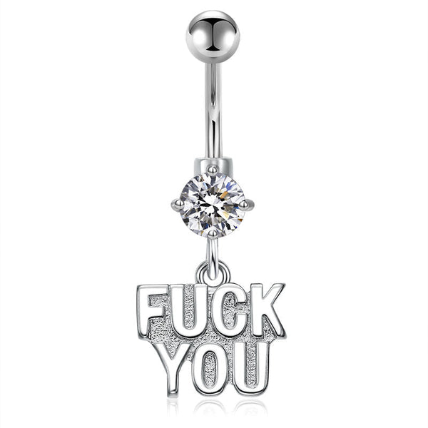 Pendant Belly Button Ring With Fuck You 14G Surgical Steel Dangle Navel Ring Piercing
