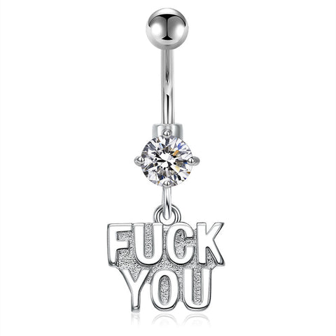Pendant Belly Button Ring With Fuck You 14G Surgical Steel Dangle Navel Ring Piercing
