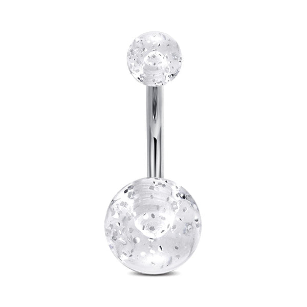 Clear Glitter Ball Belly Button Ring Retainer 14G Surgical Steel Bar Belly Navel Ring