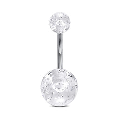 Clear Glitter Ball Belly Button Ring Retainer 14G Surgical Steel Bar Belly Navel Ring