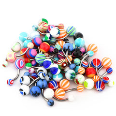 50 Pcs Belly Button Ring With Colorful Acrylic Ball 14G Surgical Steel Navel Ring Piercing