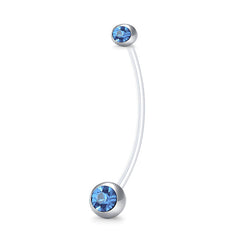 14G Pregnancy Belly Rings Double Inlaid Gem CZ Acrylic 32MM 38MM Muti-Color Available