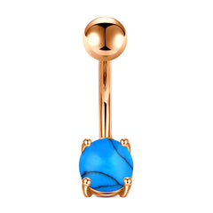 Small Turquoise Stone Belly Button Ring Stainless Steel 14G Rose Gold Navel Belly Ring Piercing