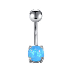 Small Opal 4-Prong Belly Button Ring 6MM Bottom Opal Stone Silver Belly Ring