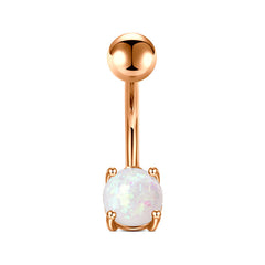 Small Opal 4-Prong Belly Button Ring 6MM Bottom Opal Stone Rose Gold Bar