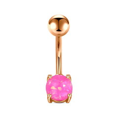 Small Opal 4-Prong Belly Button Ring 6MM Bottom Opal Stone Rose Gold Bar