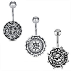 Vintage Victoria Flower Belly Ring Belly Button Rings Stainless Steel 14G Navel Piercing