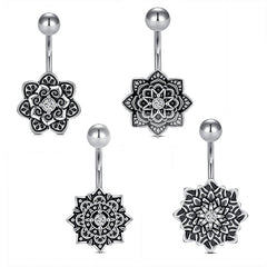 Vintage Flower Design Belly Ring Belly Button Rings Stainless Steel 14G Navel Piercing
