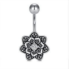 Vintage Flower Design Belly Ring Belly Button Rings Stainless Steel 14G Navel Piercing