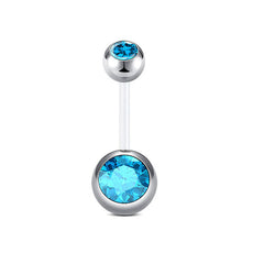 Belly Buttom Ring 14G Double CZ Inlaid Flexible Bar 10MM Muti-Color Available