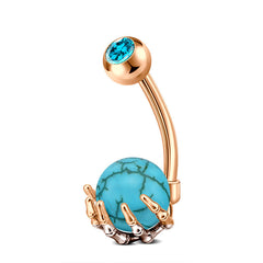 Skull Hand Mit Turquoise Ball Belly Button Ring 14G Stainless Steel Navel Ring Piercing