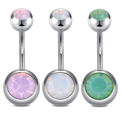 Shiny Glitter Inlaid Ball Navel Ring 14G Surgical Steel Belly Button R