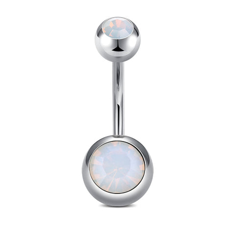 14G Opal Inlaid Ball Belly Button Ring Piercing Jewelry