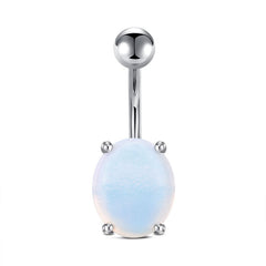 Oval Opal 4-Claws Belly Button Ring 14G Surgical Steel Belly Navel Ring Piercing Jewelry