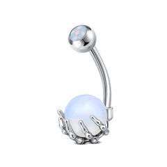 14G Belly Button Ring Skull Hand With Opal Stone Surgical Steel Belly Navel Ring Piercing