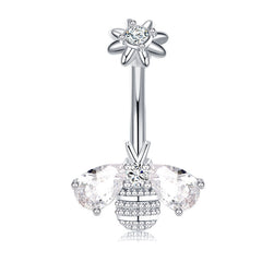 CZ Bee And Flower Belly Button Ring 14G Surgical Steel Belly Navel Ring Piercing Jewelry