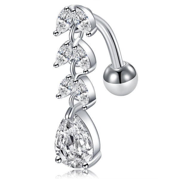 CZ Drip Dangle Reverse Belly Button Ring 14G Surgical Steel Top Down Navel Ring Piercing