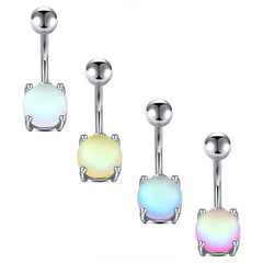 14G Surgical Steel Cat Eyes 4-Prong Belly Button Ring Navel Belly Ring Piercing Jewelry