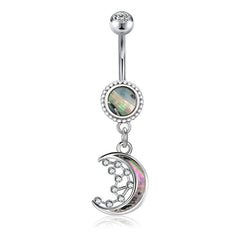 Moon Dangling Belly Button Ring 14G Surgical Steel Shell Belly Navel Ring Piercing Jewelry