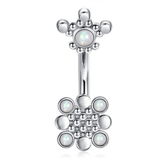 Square End Belly Button Ring With White Opal Stainless Steel 14 G Navel Piercing